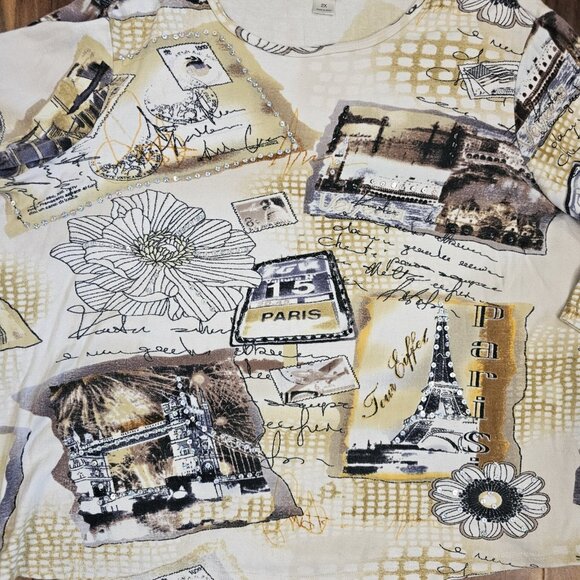 CJ Banks Paris France Knit Shirt Top 3/4 Sleeve Sequins White Cream Sz 2X Casual - Picture 3 of 10